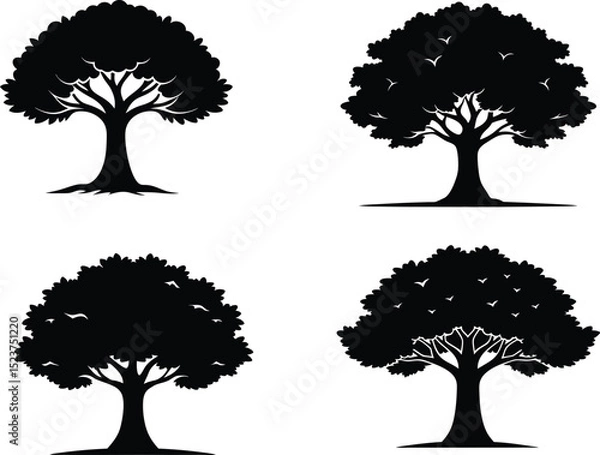 Obraz Tree Line Art Icon Set, Minimalist Tree Line Icons, Black Line Tree Vector Bundle, Forest Line Drawing Icon Set.