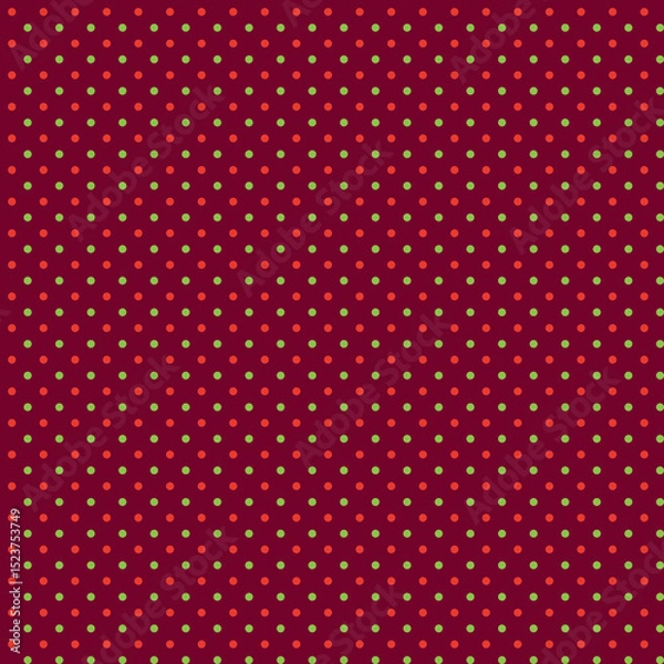 Fototapeta Cute abstract geometric polka dot seamless pattern Green red small polka dots, flat silhouette circles on a dark red, burgundy, crimson background Country simple style