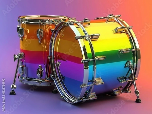Fototapeta pride month concept. Colorful drum set with a vibrant gradient design.