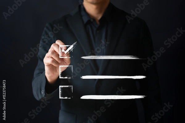 Fototapeta A Business are selecting check mark which floating and drawing by paint brush