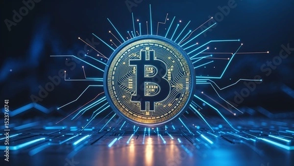 Fototapeta Bincoin and crypto market rapic bull growth background, cryptocurrency price rocket launch to the moon concept