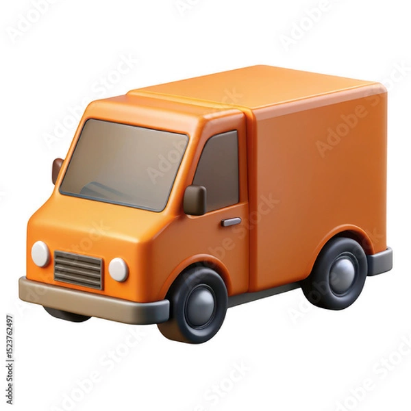 Fototapeta Orange delivery van cartoon 3d model isolated on transparent background