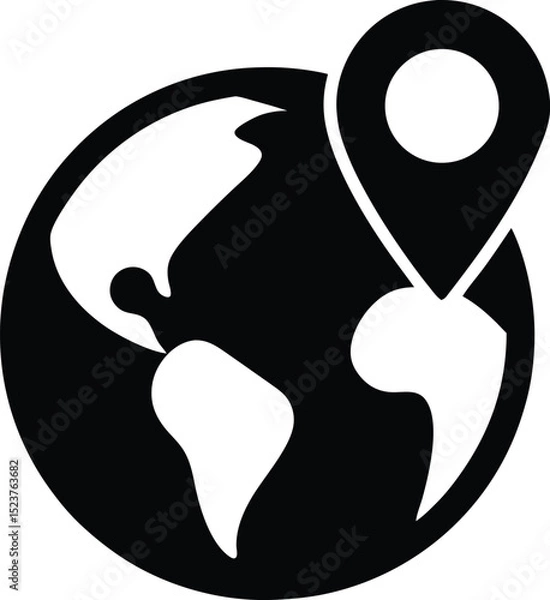 Obraz black silhouette of a globe with location pin icon
