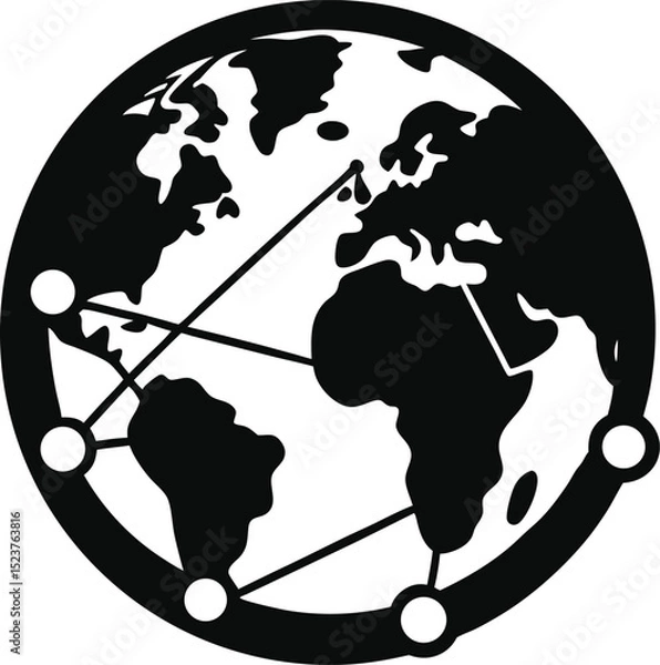 Obraz black silhouette of a globe with network lines icon education