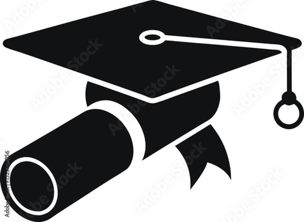 Obraz black silhouette of a graduation scroll icon education