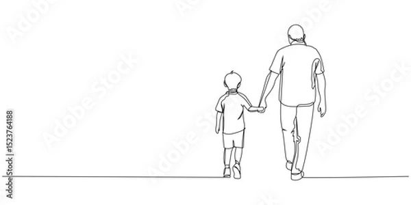 Fototapeta Fathers day line art style vector illustration, father and son line art illustration. One continuous line drawing of father and son, editable line, Father's Day.