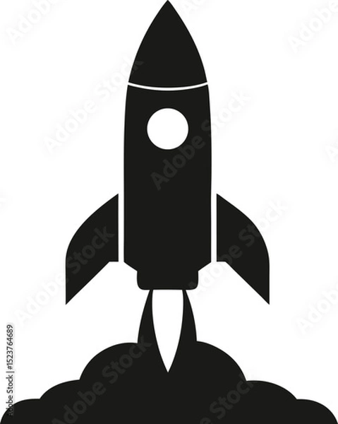 Obraz black silhouette of a rocket launch icon startup
