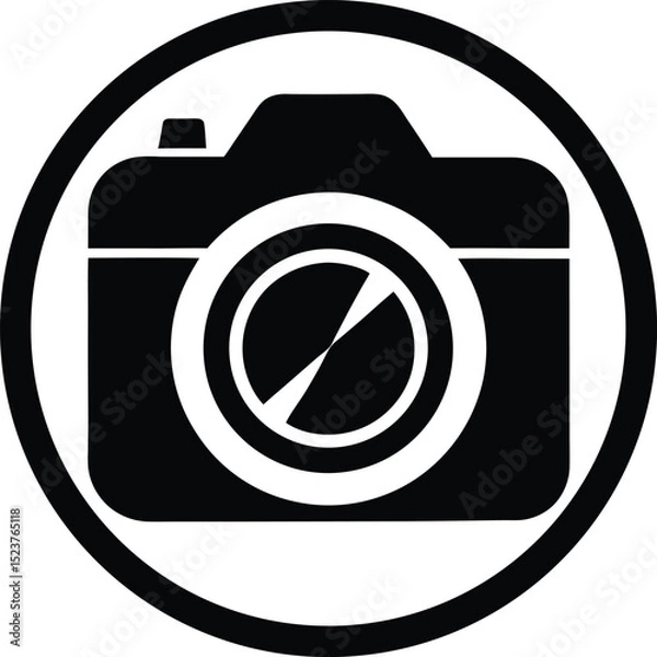 Obraz classic camera icon with lens circle black