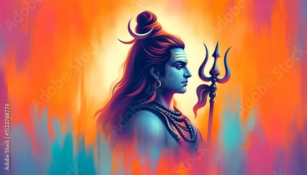 Fototapeta Lord Shiva portrait for festival color design banner background