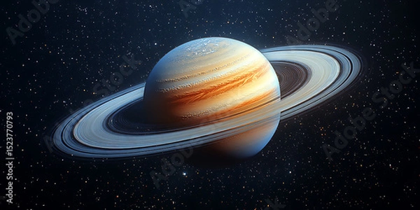 Fototapeta Detailed view of saturn in deep space starfield with its magnificent rings striking visual of saturn against a backdrop of countless stars awe inspiring celestial scene