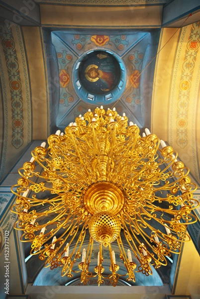 Obraz An Orthodox Christ church with massive chandelier.