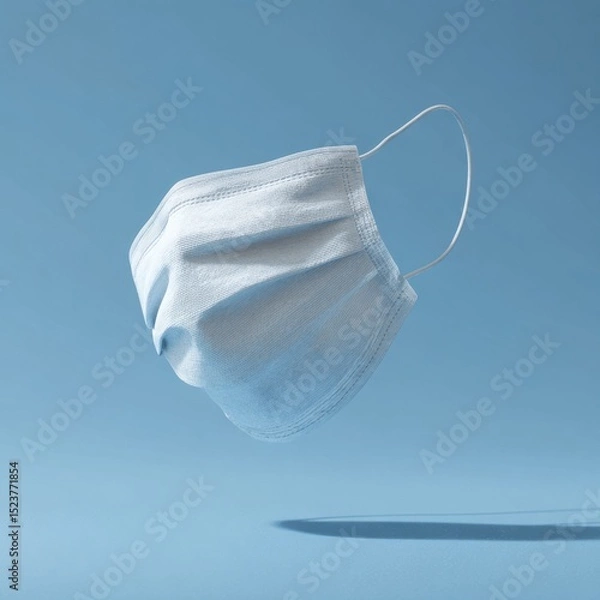 Fototapeta White Surgical Mask Floating on Light Blue Background