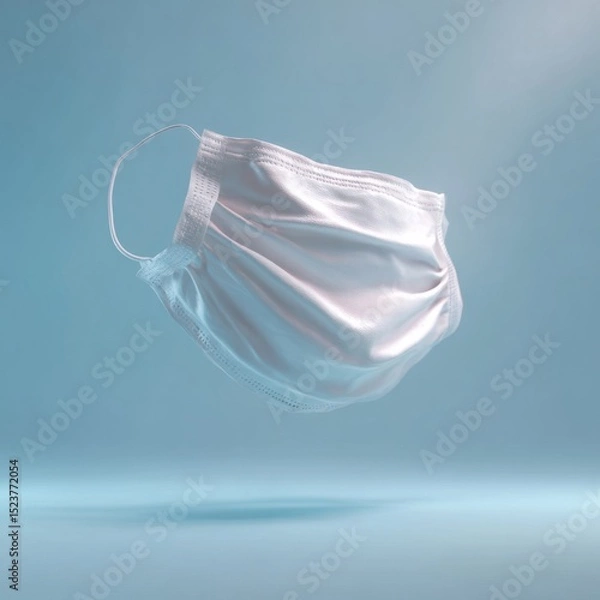 Fototapeta Floating White Medical Mask on Soft Blue Gradient Background