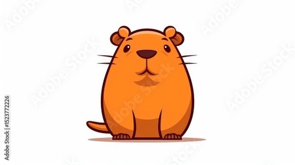 Fototapeta A cute capybara cartoon with an orange on its head. It's a simple picture on a white background.
