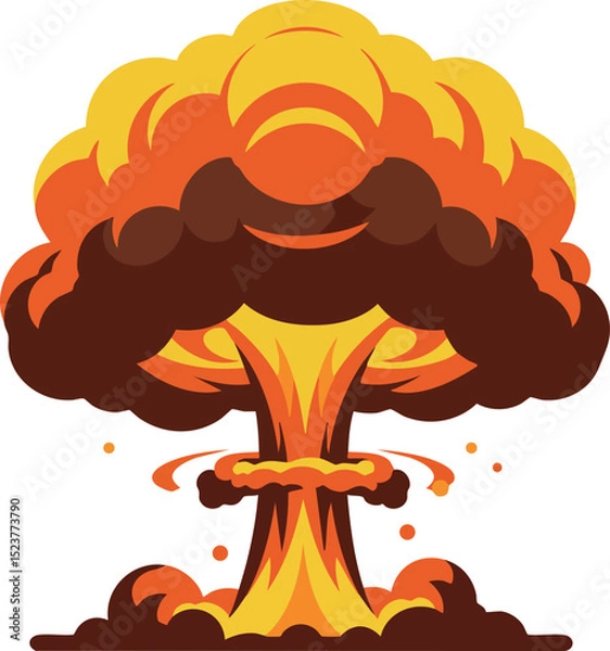 Fototapeta Nuclear explosion mushroom cloud vector illustration with orange and brown colors 