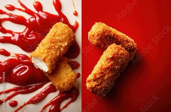 Fototapeta Fried cheese sticks with ketchup for dipping