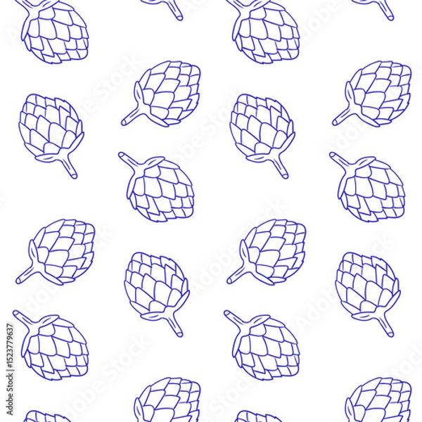 Fototapeta Seamless pattern of hand-drawn hops on a white background suitable for textiles or packaging designs