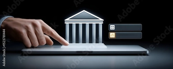 Fototapeta A digital interface shows a virtual bankruptcy lawyer giving legal advice, set against a sleek, minimalist background with abundant copy space. This futuristic depiction highlights the evolution of