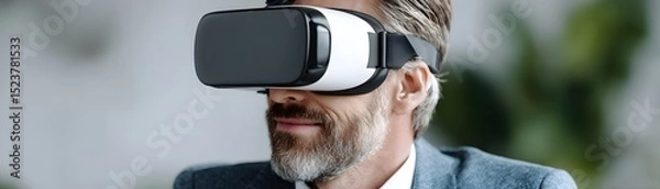Fototapeta A virtual bankruptcy lawyer interacts with a client through an augmented reality display, set in a contemporary office environment. The image provides significant copy space, ideal for illustrating