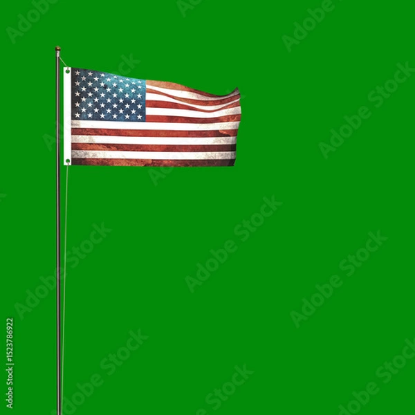 Obraz American flag  isolated on green background