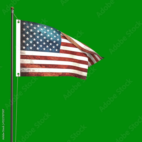 Obraz American flag  isolated on green background