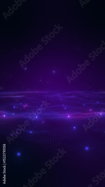 Fototapeta Futuristic Tech Grid Background, Glowing Dots in Purple Blue Neon.