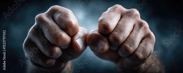 Fototapeta Panic attack by managing stress and fear concept. Close-up of clenched fists symbolizing strength and determination.