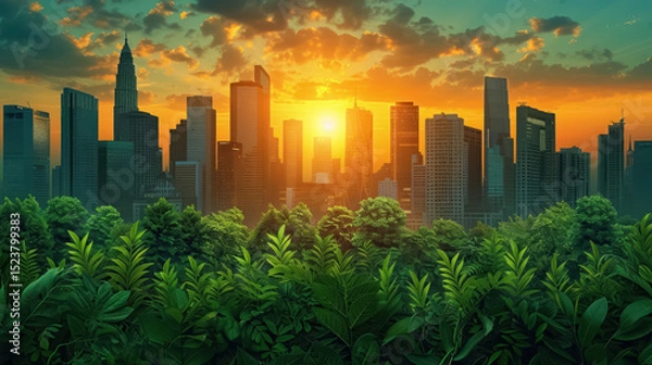 Fototapeta Energy Efficiency Innovation, a sustainable city powered by renewable energy sources and optimized energy management systems