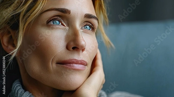 Fototapeta Panic attack by managing stress and fear concept. A woman lost in thought, showcasing deep contemplation and calmness.