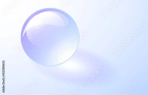 Fototapeta Blue glass ball, transparent sphere with shadows, 3D shiny marble ball.