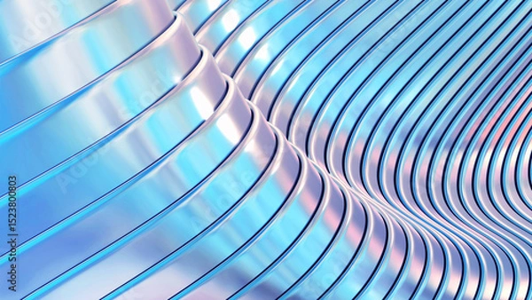 Fototapeta Abstract iridescent striped background, wavy purple blue stripes pattern, interesting spiral architectural minimal wallpaper.