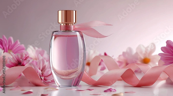 Fototapeta bottle of perfume with rose petals