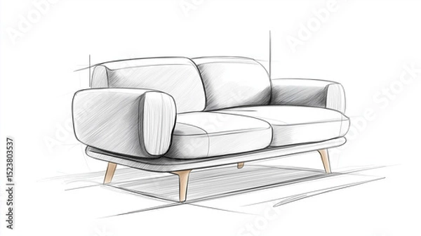 Fototapeta black leather armchair isolated, sketch style illustration for the furniture web page