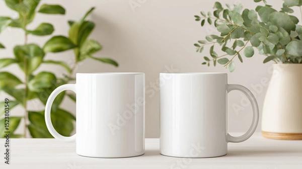 Fototapeta Mock up of white cup set