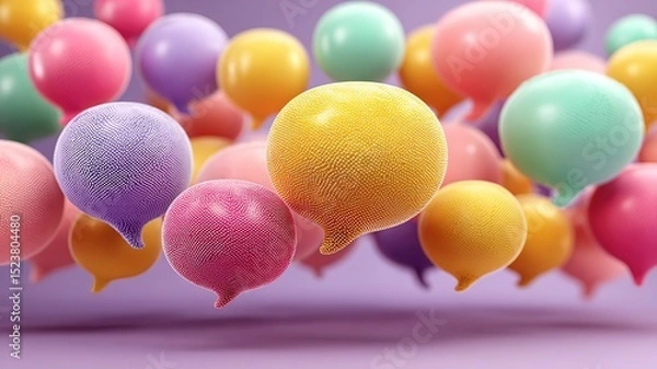 Fototapeta Colorful speech bubbles on pastel background, symbolizing abstract communication and creative expression