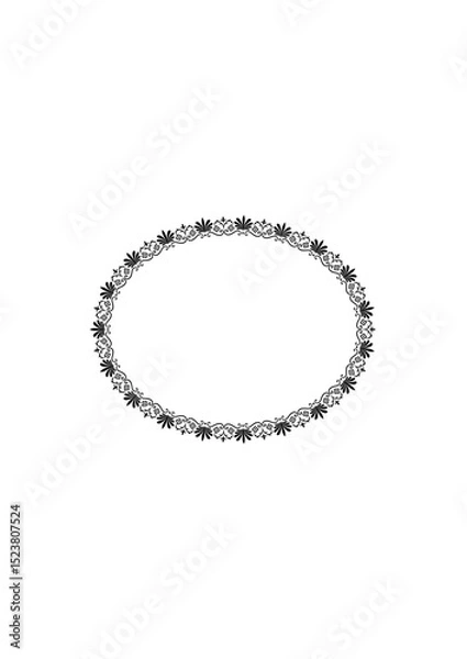 Obraz パルメットと花のフレーム　楕円　細