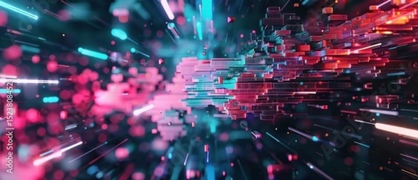 Fototapeta Noise texture digital holographic cyber light reflection futuristic technology hacker broken crack.