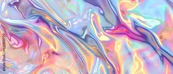 Fototapeta smooth abstract pattern pastel holographic iridescent colors shiny, metallic wallpaper background for website.
