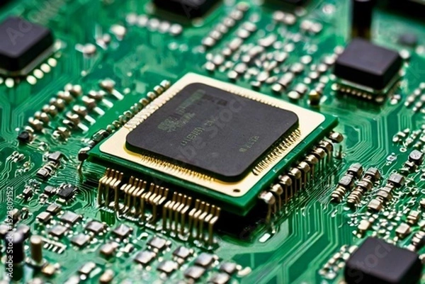 Fototapeta Close-up of a Microchip Exploring the intricacies of Modern Electronics