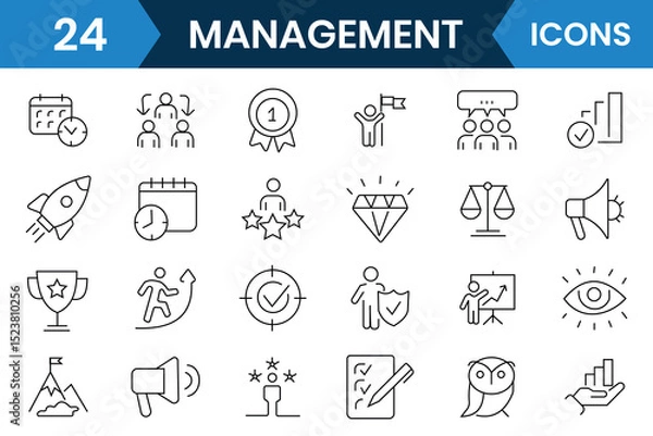 Fototapeta Management icon set collection. Business management line icon such as Vision, Mission, Values, partnership, career, human resources, employee icon symbol design. Vector illustration.