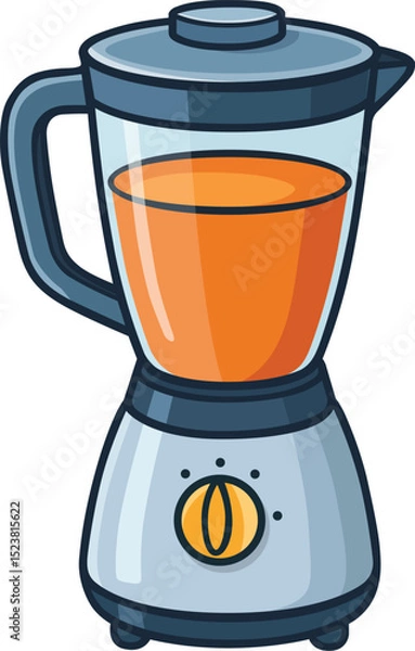 Fototapeta Modern kitchen blender with transparent jar filled with orange liquid, showcasing its sleek design and functionality