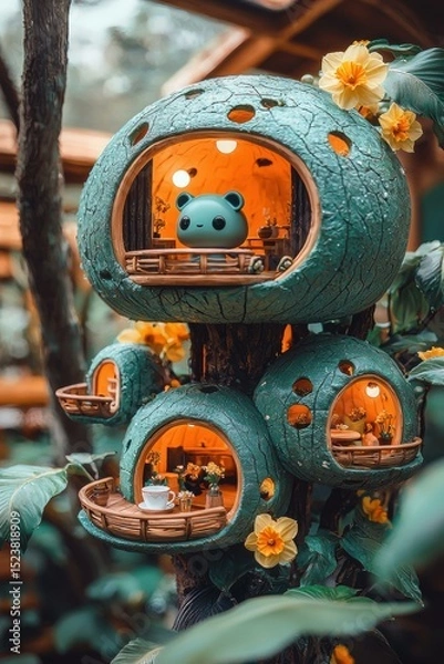 Obraz A whimsical treehouse nestled in the forest. AI.