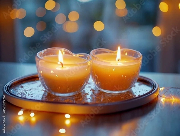 Obraz Two candles burning brightly. AI.