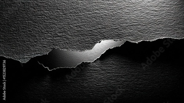 Fototapeta Abstract black texture with torn edges and white space, conveying raw contrast and bold minimalism