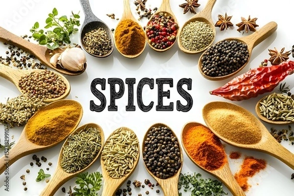 Obraz Spices and natural food. Image for designers.