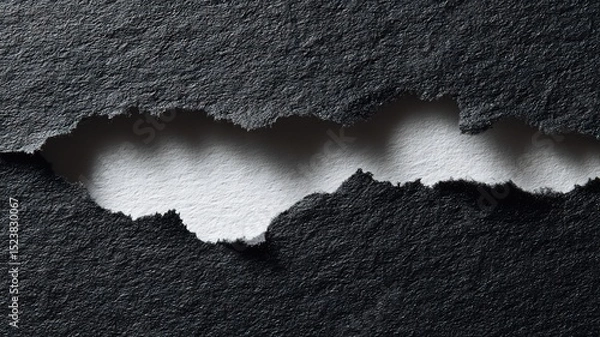 Fototapeta Abstract black texture with torn edges and white space, conveying raw contrast and bold minimalism