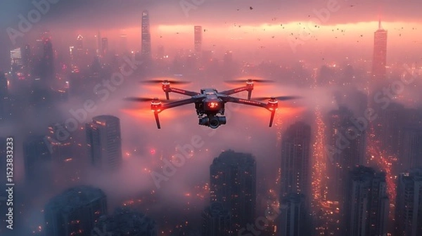 Fototapeta Urban Cityscape Captured by Drone Camera High Resolution Picture