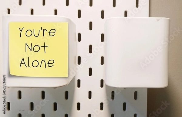 Fototapeta Stick note written YOU'RE NOT ALONE - positive self talk affirmation, encouragement message to support people when life seems difficult and hopeless