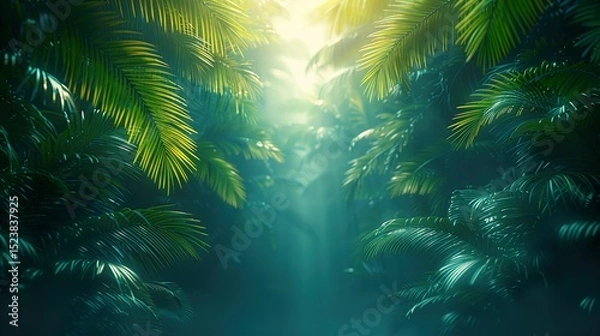 Fototapeta Foliage of tropical leaf in dark green texture, abstract pattern nature background. 