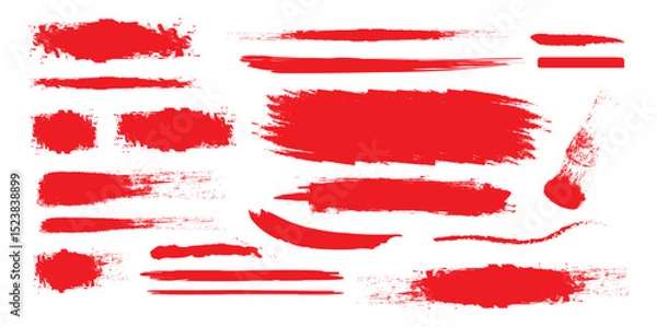 Fototapeta Set of red brush stroke. Red brush strokes vector on a white background, perfect for creative designs and art projects. Vector illustration.